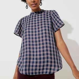 LOFT I MP Plaid Rayon Blend Blouse